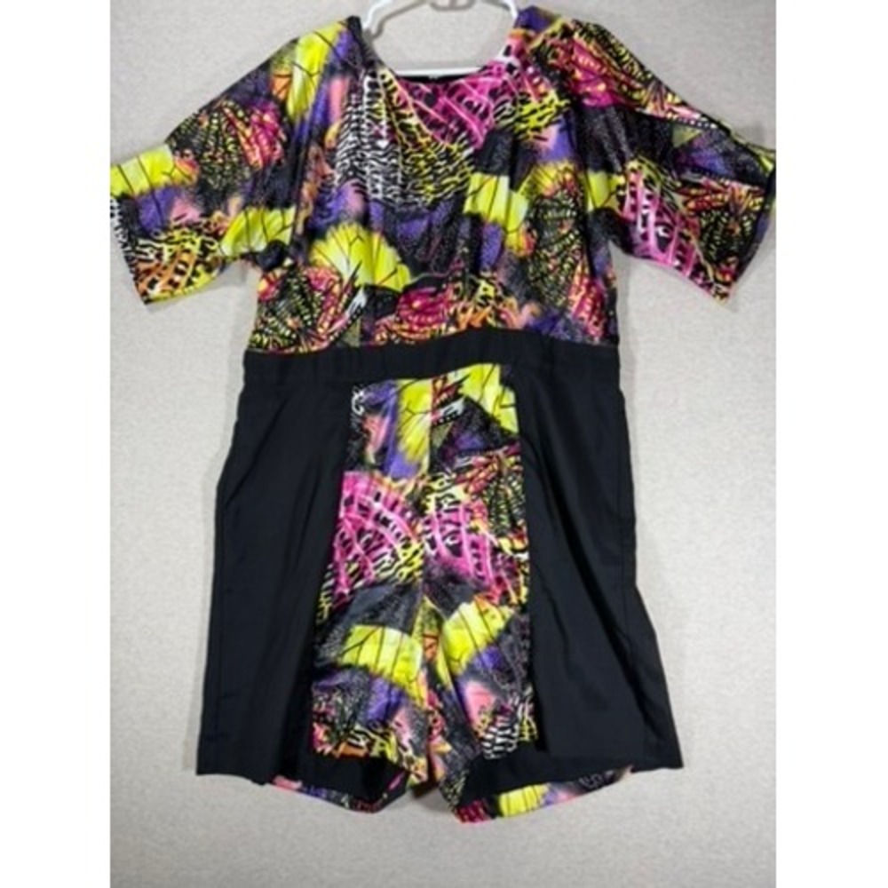 Monif C. Butterfly Print Romper Womens 1X Multicolor Excellent Short Sleeve Bold